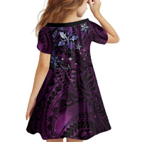 Hawaii Makahiki Season Family Matching Short Sleeve Bodycon Dress and Hawaiian Shirt Floral Tribal Tattoo Purple Galaxy LT05 - Polynesian Pride