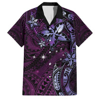 Hawaii Makahiki Season Family Matching Short Sleeve Bodycon Dress and Hawaiian Shirt Floral Tribal Tattoo Purple Galaxy LT05 Dad's Shirt - Short Sleeve Purple - Polynesian Pride