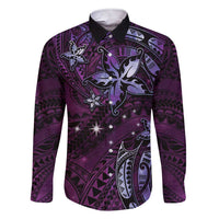Hawaii Makahiki Season Family Matching Short Sleeve Bodycon Dress and Hawaiian Shirt Floral Tribal Tattoo Purple Galaxy LT05 Dad's Shirt - Long Sleeve Purple - Polynesian Pride