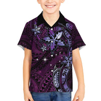 Hawaii Makahiki Season Family Matching Short Sleeve Bodycon Dress and Hawaiian Shirt Floral Tribal Tattoo Purple Galaxy LT05 Son's Shirt Purple - Polynesian Pride