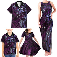 Hawaii Makahiki Season Family Matching Tank Maxi Dress and Hawaiian Shirt Floral Tribal Tattoo Purple Galaxy