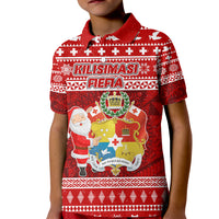 Personalized Tonga Christmas Kid Polo Shirt Kilisimasi Fiefia Santas Coat Of Arms LT05 Kid Red - Polynesian Pride