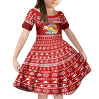 Personalized Tonga Christmas Kid Short Sleeve Dress Kilisimasi Fiefia Santas Coat Of Arms LT05 KID Red - Polynesian Pride