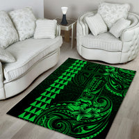 Hawaii Hauoli Makahiki Hou Area Rug Lono Hawaiian God Kakau Polynesian Tribal Green LT05 - Polynesian Pride