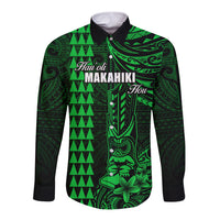 Personalized Hawaii Hauoli Makahiki Hou Long Sleeve Button Shirt Lono Hawaiian God Kakau Polynesian Tribal Green LT05 Unisex Green - Polynesian Pride