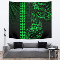 Hawaii Hauoli Makahiki Hou Tapestry Lono Hawaiian God Kakau Polynesian Tribal Green LT05 - Polynesian Pride