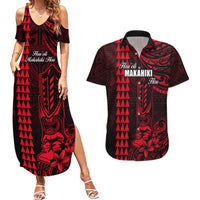 Personalized Hawaii Hauoli Makahiki Hou Couples Matching Summer Maxi Dress and Hawaiian Shirt Lono Hawaiian God Kakau Polynesian Tribal Red LT05 Red - Polynesian Pride