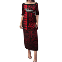 Personalized Hawaii Hauoli Makahiki Hou Puletasi Lono Hawaiian God Kakau Polynesian Tribal Red LT05 Long Dress Red - Polynesian Pride