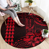Hawaii Hauoli Makahiki Hou Round Carpet Lono Hawaiian God Kakau Polynesian Tribal Red LT05 - Polynesian Pride