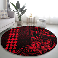 Hawaii Hauoli Makahiki Hou Round Carpet Lono Hawaiian God Kakau Polynesian Tribal Red LT05 - Polynesian Pride