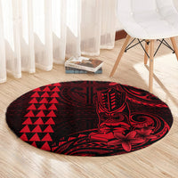 Hawaii Hauoli Makahiki Hou Round Carpet Lono Hawaiian God Kakau Polynesian Tribal Red LT05 - Polynesian Pride
