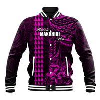 Personalized Hawaii Hauoli Makahiki Hou Baseball Jacket Lono Hawaiian God Kakau Polynesian Tribal Pink LT05 Unisex Pink - Polynesian Pride