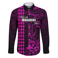 Personalized Hawaii Hauoli Makahiki Hou Family Matching Puletasi Dress and Hawaiian Shirt Lono Hawaiian God Kakau Polynesian Tribal Pink LT05 Dad's Shirt - Long Sleeve Pink - Polynesian Pride