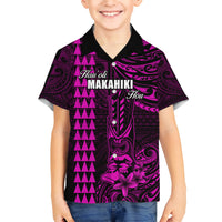 Personalized Hawaii Hauoli Makahiki Hou Kid Hawaiian Shirt Lono Hawaiian God Kakau Polynesian Tribal Pink LT05 Kid Pink - Polynesian Pride