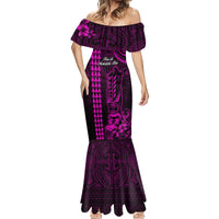 Personalized Hawaii Hauoli Makahiki Hou Mermaid Dress Lono Hawaiian God Kakau Polynesian Tribal Pink LT05 - Polynesian Pride
