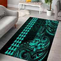 Hawaii Hauoli Makahiki Hou Area Rug Lono Hawaiian God Kakau Polynesian Tribal Turquoise LT05 - Polynesian Pride