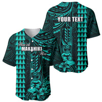 Personalized Hawaii Hauoli Makahiki Hou Baseball Jersey Lono Hawaiian God Kakau Polynesian Tribal Turquoise LT05 - Polynesian Pride