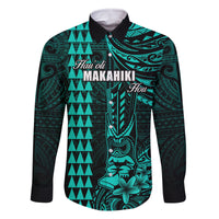 Personalized Hawaii Hauoli Makahiki Hou Family Matching Summer Maxi Dress and Hawaiian Shirt Lono Hawaiian God Kakau Polynesian Tribal Turquoise LT05 Dad's Shirt - Long Sleeve Turquoise - Polynesian Pride