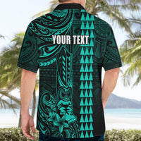 Personalized Hawaii Hauoli Makahiki Hou Hawaiian Shirt Lono Hawaiian God Kakau Polynesian Tribal Turquoise LT05 - Polynesian Pride