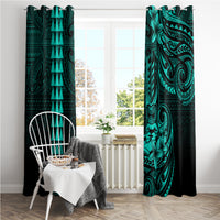 Hawaii Hauoli Makahiki Hou Window Curtain Lono Hawaiian God Kakau Polynesian Tribal Turquoise LT05 - Polynesian Pride