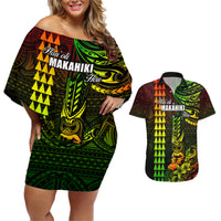 Personalized Hawaii Hauoli Makahiki Hou Couples Matching Off Shoulder Short Dress and Hawaiian Shirt Lono Hawaiian God Kakau Polynesian Tribal Reggae LT05 Reggae - Polynesian Pride
