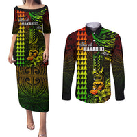 Personalized Hawaii Hauoli Makahiki Hou Couples Matching Puletasi Dress and Long Sleeve Button Shirts Lono Hawaiian God Kakau Polynesian Tribal Reggae LT05 Reggae - Polynesian Pride