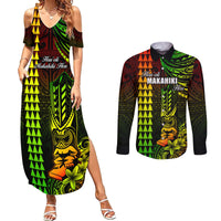 Personalized Hawaii Hauoli Makahiki Hou Couples Matching Summer Maxi Dress and Long Sleeve Button Shirts Lono Hawaiian God Kakau Polynesian Tribal Reggae LT05 Reggae - Polynesian Pride