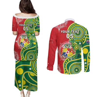 Custom Tonga Australia Rugby Couples Matching Puletasi and Long Sleeve Button Shirt Kangaroos And Tonga Mate Maa Together LT05 - Polynesian Pride