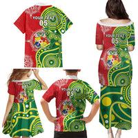 Custom Tonga Australia Rugby Family Matching Puletasi and Hawaiian Shirt Kangaroos And Tonga Mate Maa Together
