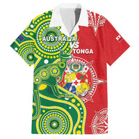 Custom Tonga Australia Rugby Family Matching Short Sleeve Bodycon Dress and Hawaiian Shirt Kangaroos And Tonga Mate Maa Together LT05 Dad's Shirt - Short Sleeve Green - Polynesian Pride
