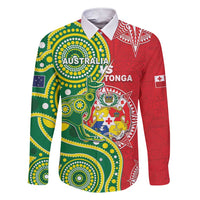 Custom Tonga Australia Rugby Family Matching Short Sleeve Bodycon Dress and Hawaiian Shirt Kangaroos And Tonga Mate Maa Together LT05 Dad's Shirt - Long Sleeve Green - Polynesian Pride