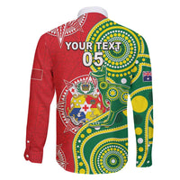 Custom Tonga Australia Rugby Family Matching Short Sleeve Bodycon Dress and Hawaiian Shirt Kangaroos And Tonga Mate Maa Together LT05 - Polynesian Pride