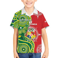 Custom Tonga Australia Rugby Family Matching Short Sleeve Bodycon Dress and Hawaiian Shirt Kangaroos And Tonga Mate Maa Together LT05 Son's Shirt Green - Polynesian Pride
