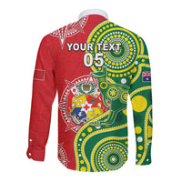Custom Tonga Australia Rugby Long Sleeve Button Shirt Kangaroos And Tonga Mate Maa Together LT05 - Polynesian Pride