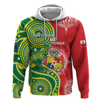 Custom Tonga Australia Rugby Zip Hoodie Kangaroos And Tonga Mate Maa Together LT05 Pullover Hoodie Green - Polynesian Pride