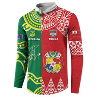 Custom Tonga XIII And Australia Kangaroos Button Sweatshirt Mate Maa Tongan Ngatu With Aboriginal