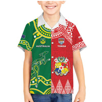 Custom Tonga XIII And Australia Kangaroos Family Matching Mermaid Dress and Hawaiian Shirt Mate Maa Tongan Ngatu With Aboriginal