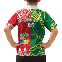 Custom Tonga XIII And Australia Kangaroos Family Matching Short Sleeve Bodycon Dress and Hawaiian Shirt Mate Maa Tongan Ngatu With Aboriginal LT05 - Polynesian Pride