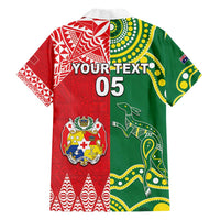 Custom Tonga XIII And Australia Kangaroos Family Matching Short Sleeve Bodycon Dress and Hawaiian Shirt Mate Maa Tongan Ngatu With Aboriginal LT05 - Polynesian Pride