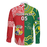Custom Tonga XIII And Australia Kangaroos Family Matching Short Sleeve Bodycon Dress and Hawaiian Shirt Mate Maa Tongan Ngatu With Aboriginal LT05 - Polynesian Pride