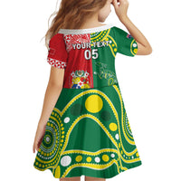 Custom Tonga XIII And Australia Kangaroos Kid Short Sleeve Dress Mate Maa Tongan Ngatu With Aboriginal