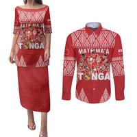 Custom Tonga Rugby Couples Matching Puletasi and Long Sleeve Button Shirt Tonga Mate Ma'a Take The Lead