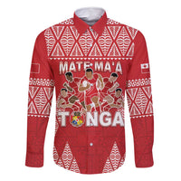 Custom Tonga Rugby Family Matching Long Sleeve Bodycon Dress and Hawaiian Shirt Tonga Mate Ma'a Take The Lead LT05 Dad's Shirt - Long Sleeve Red - Polynesian Pride