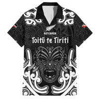 Personalised Aotearoa Family Matching Off Shoulder Maxi Dress and Hawaiian Shirt Toitu Te Tiriti O Waitangi LT05 Dad's Shirt - Short Sleeve Black - Polynesian Pride