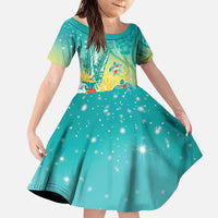 Hawaii Honu Family Matching Puletasi and Hawaiian Shirt Tropical Flowers Turquoise Gradient