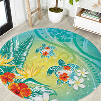 Hawaii Honu Round Carpet Tropical Flowers Turquoise Gradient LT05 Turquoise - Polynesian Pride