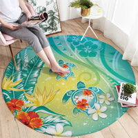 Hawaii Honu Round Carpet Tropical Flowers Turquoise Gradient LT05 - Polynesian Pride
