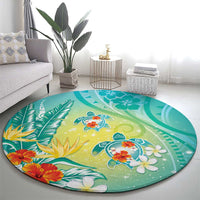 Hawaii Honu Round Carpet Tropical Flowers Turquoise Gradient LT05 - Polynesian Pride