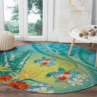 Hawaii Honu Round Carpet Tropical Flowers Turquoise Gradient LT05 - Polynesian Pride