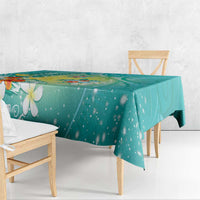 Hawaii Honu Tablecloth Tropical Flowers Turquoise Gradient